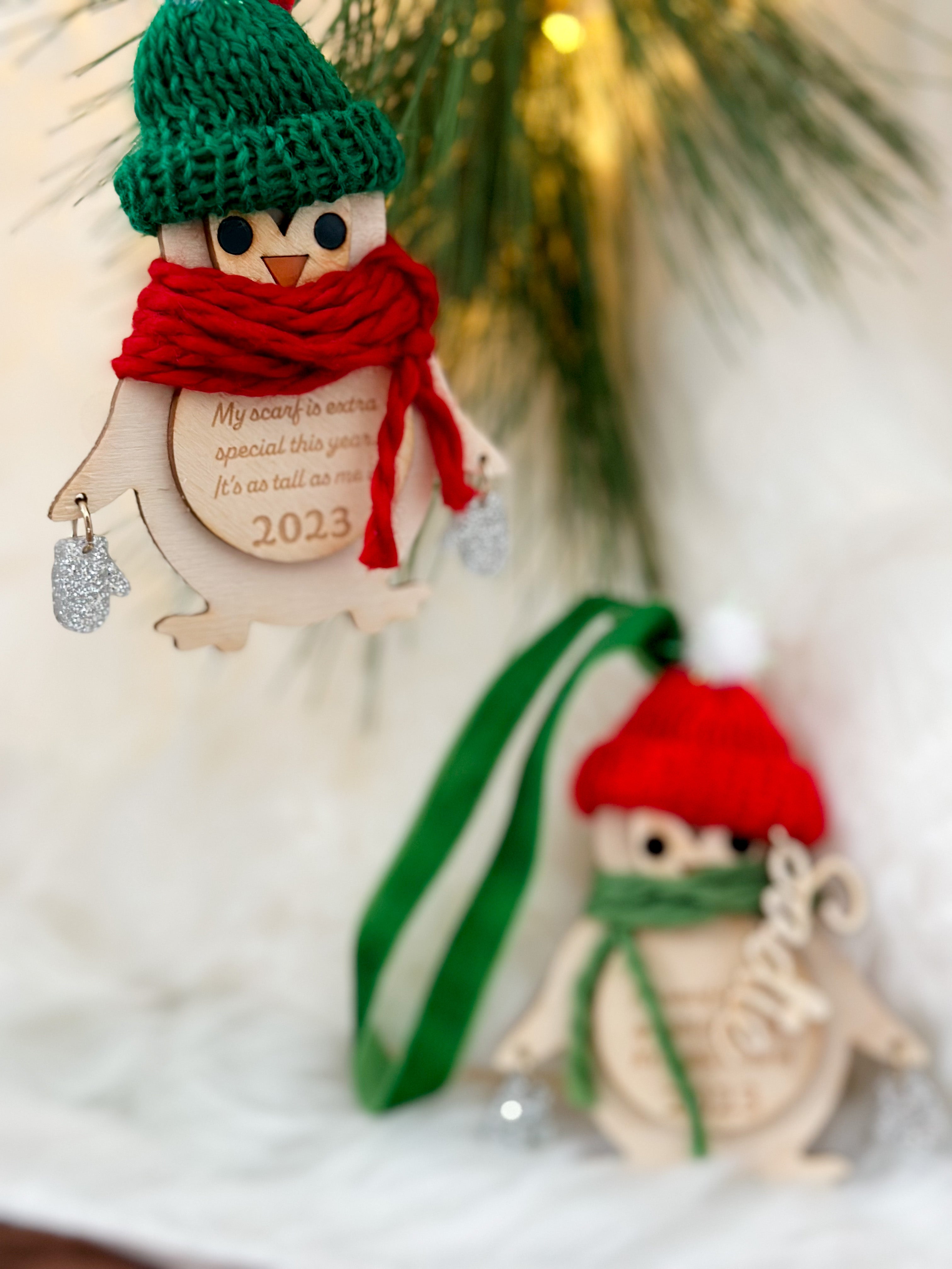 Child Height Snowman Scarf Keepsake Laser Engraved Wood Christmas